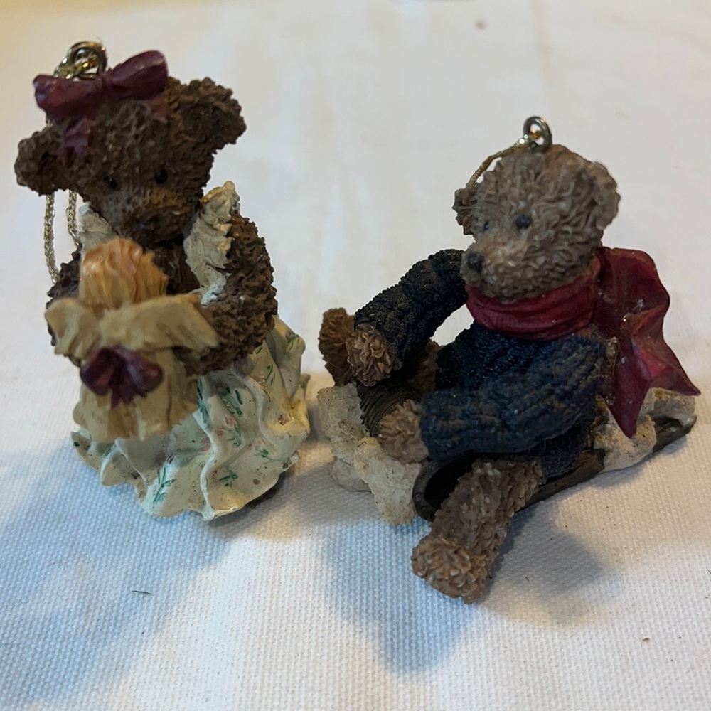 Boyd’s Bear & Friends figurines set of 2 boy sledding girl in dress langel doll